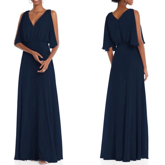 NEW AFTER SIX Navy CHIFFON V-Neck SPLIT-SLEEVE Blouson Bodice BRIDESMAID GOWN 6 - Picture 1 of 15